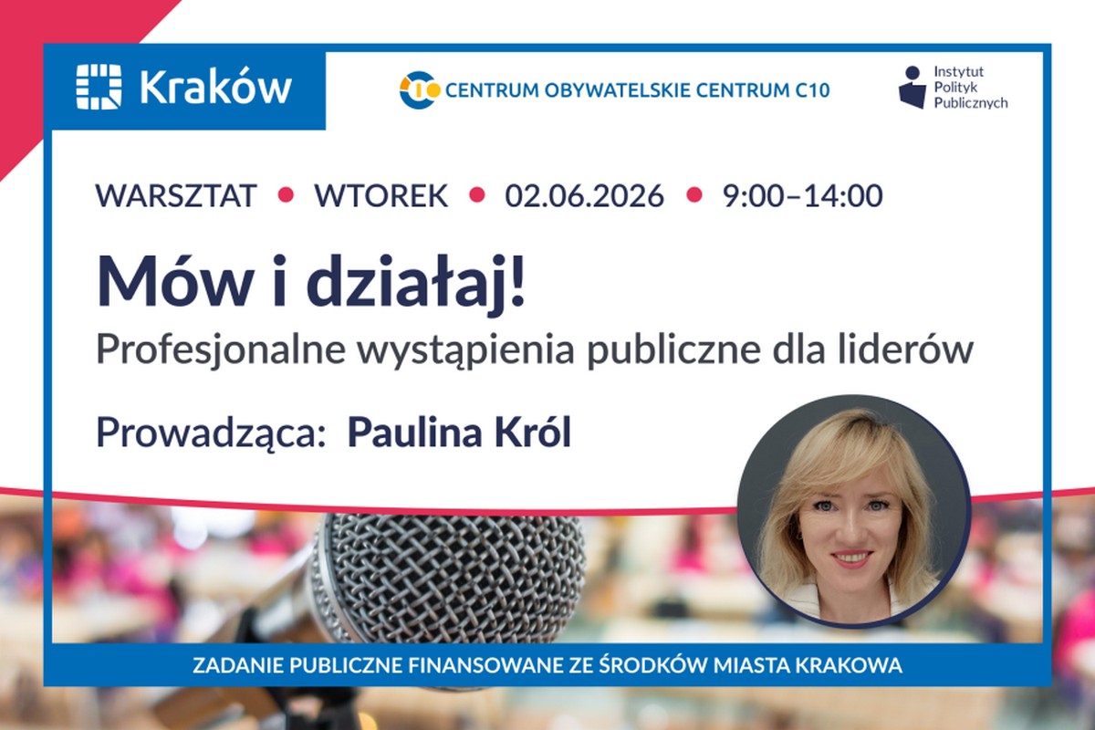 Baner: „Mów i działaj! Profesjonalne wystąpienia publiczne dla liderów” – bezpłatne szkolenia praktyczne