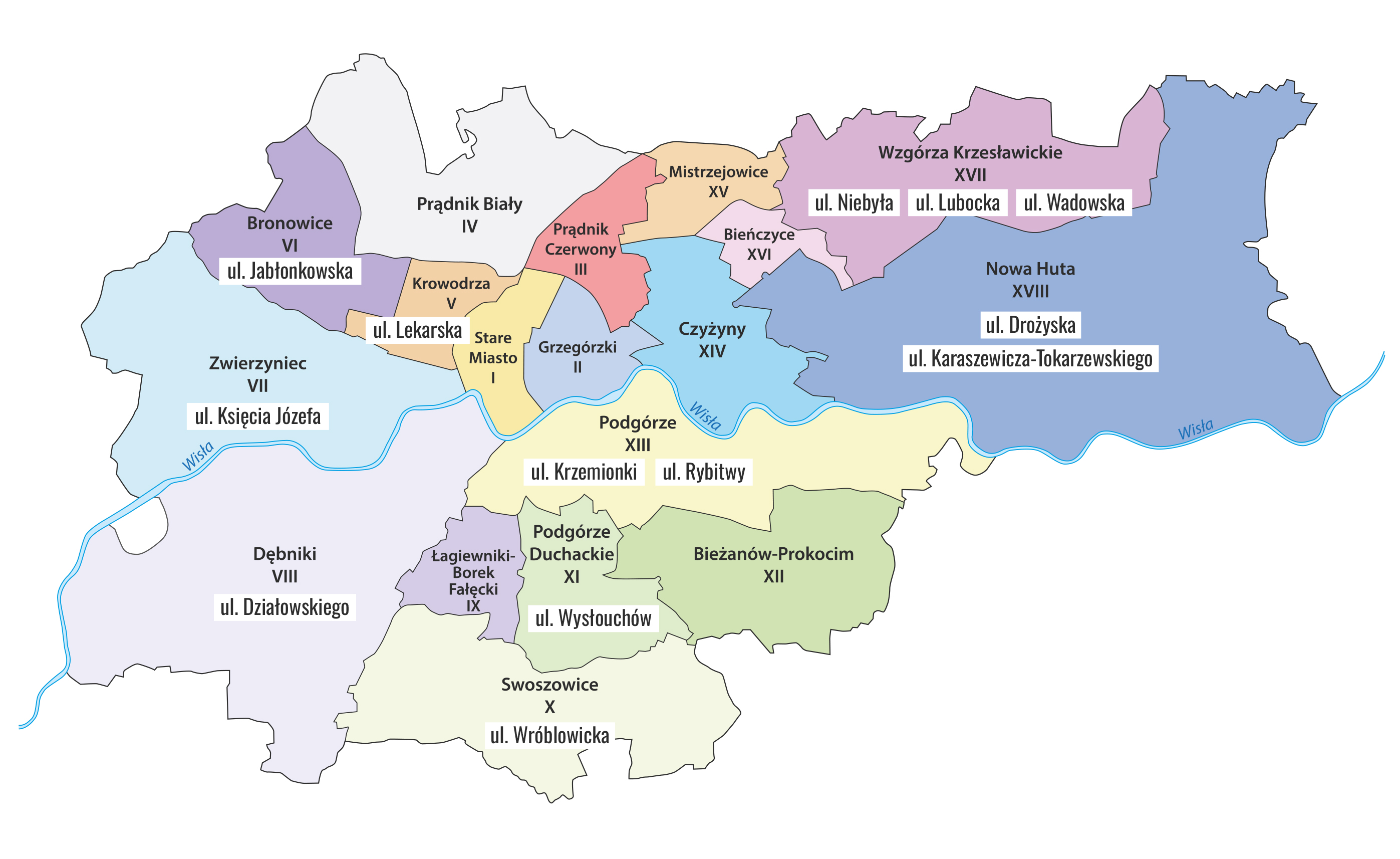 Mapa - Kraków - dzielnice - żłobki
